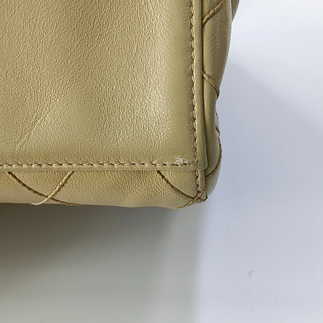 Chanel Vintage Top Handle Beige Lambskin Leather Handbag
