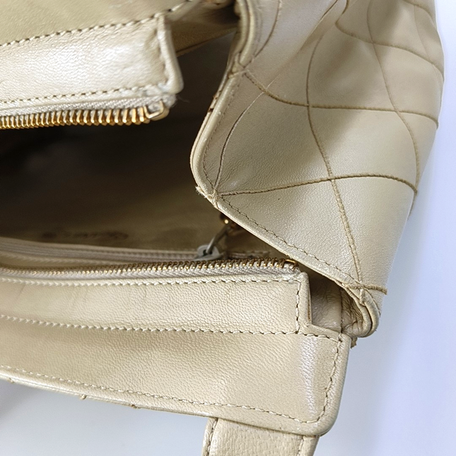 Chanel Vintage Top Handle Beige Lambskin Leather Handbag