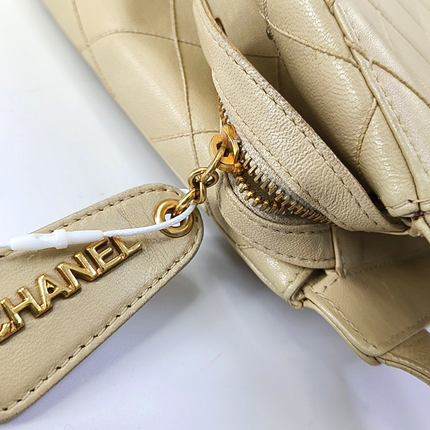 Chanel Vintage Top Handle Beige Lambskin Leather Handbag