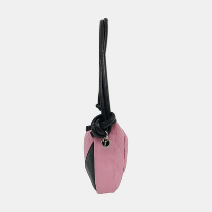Chanel Cambon Clutch Pink Leather Black Strap