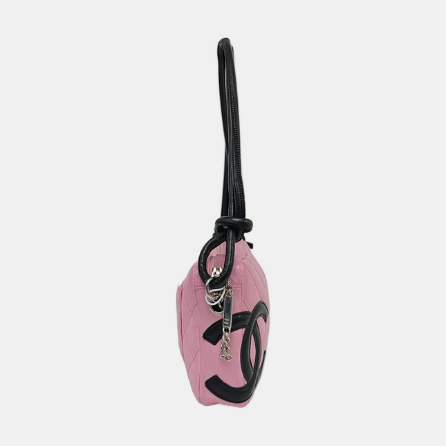 Chanel Cambon Clutch Pink Leather Black Strap