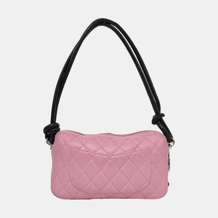Chanel Cambon Clutch Pink Leather Black Strap