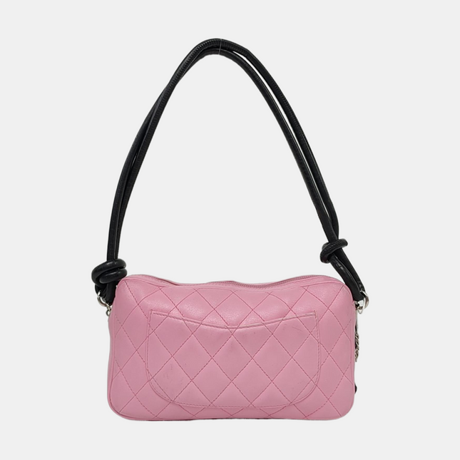 Chanel Cambon Clutch Pink Leather Black Strap