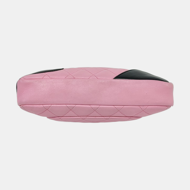 Chanel Cambon Clutch Pink Leather Black Strap
