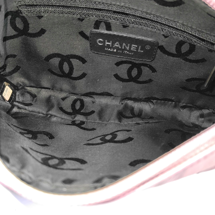 Chanel Cambon Clutch Pink Leather Black Strap