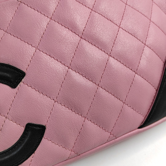Chanel Cambon Clutch Pink Leather Black Strap