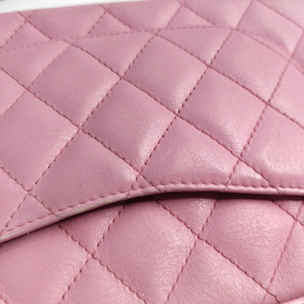 Chanel Cambon Clutch Pink Leather Black Strap