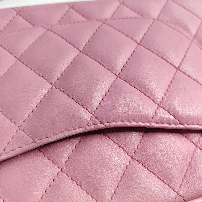 Chanel Cambon Clutch Pink Leather Black Strap