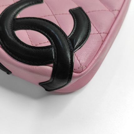 Chanel Cambon Clutch Pink Leather Black Strap