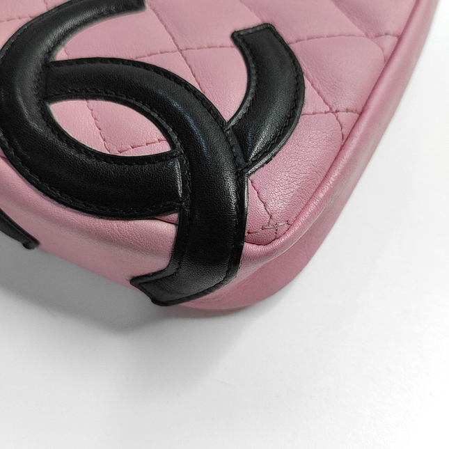 Chanel Cambon Clutch Pink Leather Black Strap