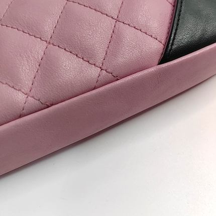 Chanel Cambon Clutch Pink Leather Black Strap
