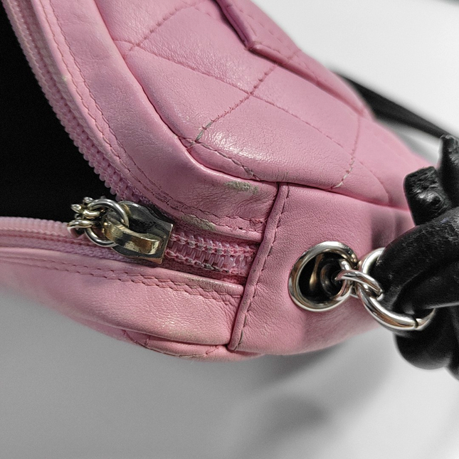 Chanel Cambon Clutch Pink Leather Black Strap
