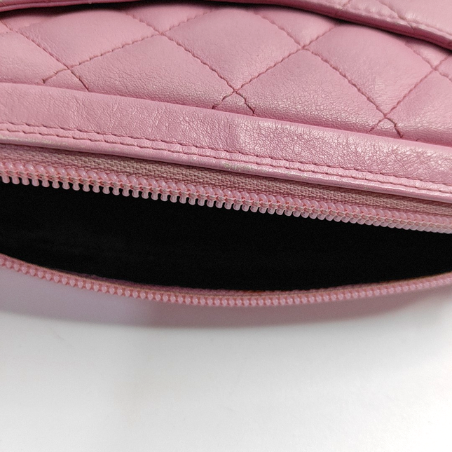 Chanel Cambon Clutch Pink Leather Black Strap