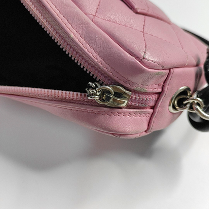 Chanel Cambon Clutch Pink Leather Black Strap