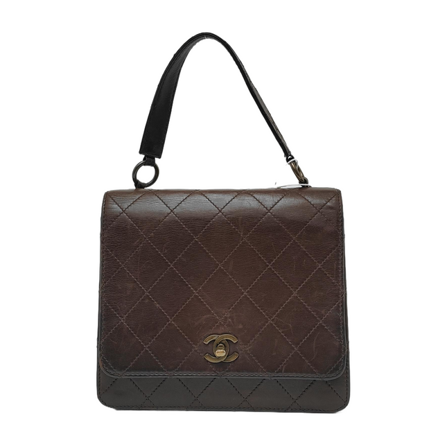 Chanel Kelly Vintage Brown Calfskin Leather Top Handle Bag