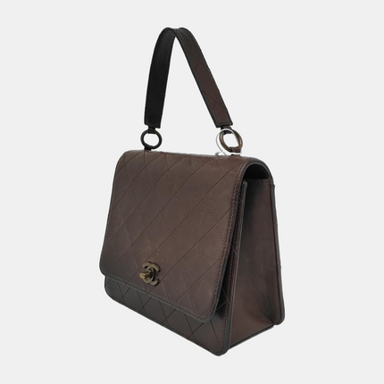 Chanel Kelly Vintage Brown Calfskin Leather Top Handle Bag