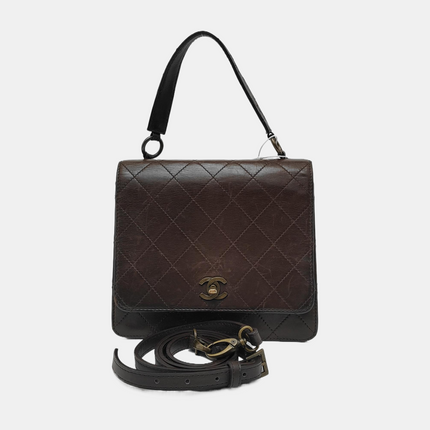 Chanel Kelly Vintage Brown Calfskin Leather Top Handle Bag