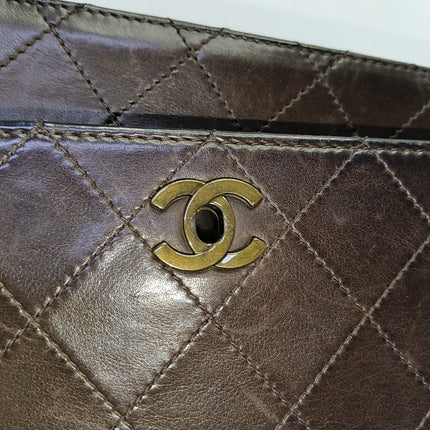 Chanel Kelly Vintage Brown Calfskin Leather Top Handle Bag
