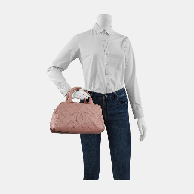 Chanel Boston Bowling Bag Pink Caviar Leather Small Top Handle Bag