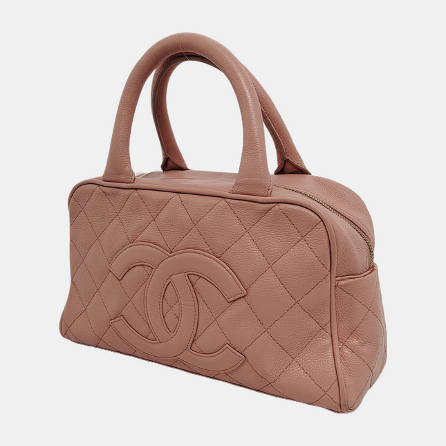Chanel Boston Bowling Bag Pink Caviar Leather Small Top Handle Bag
