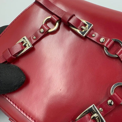 Christian Dior Vintage Leather Bondage Bag Red Shiny Calfskin Leather by John Galliano