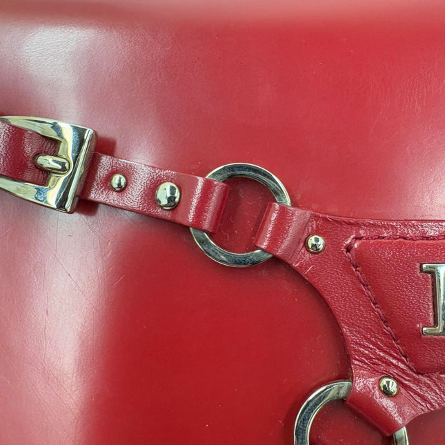 Christian Dior Vintage Leather Bondage Bag Red Shiny Calfskin Leather by John Galliano
