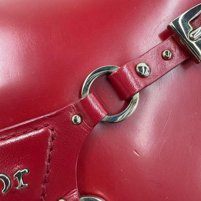 Christian Dior Vintage Leather Bondage Bag Red Shiny Calfskin Leather by John Galliano