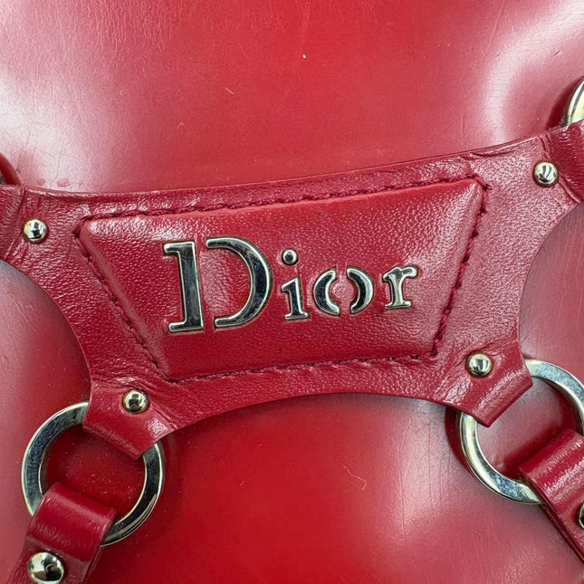 Christian Dior Vintage Leather Bondage Bag Red Shiny Calfskin Leather by John Galliano