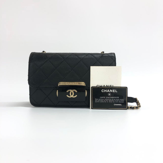 Chanel Mini Beauty Lock Flap Bag Black Lambskin Leather Chain Strap 2017