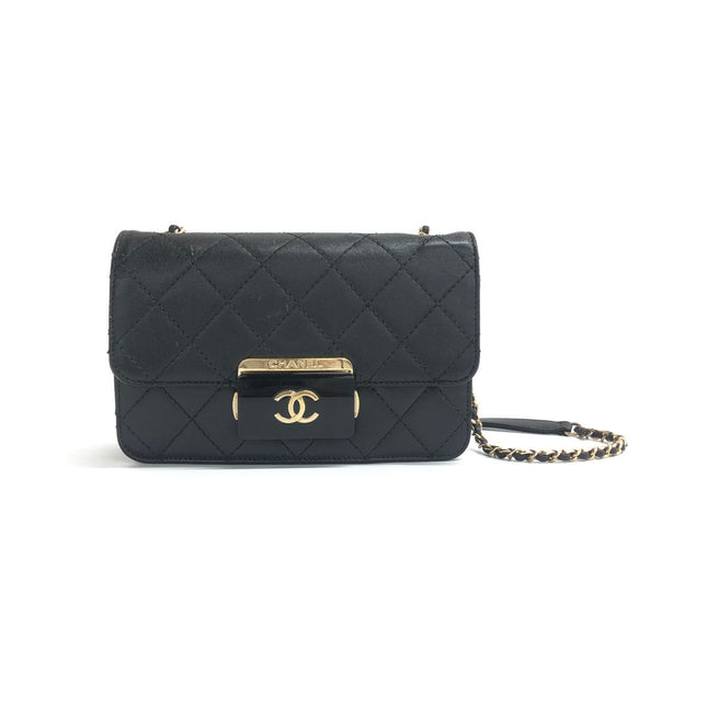 Chanel Mini Beauty Lock Flap Bag Black Lambskin Leather Chain Strap 2017