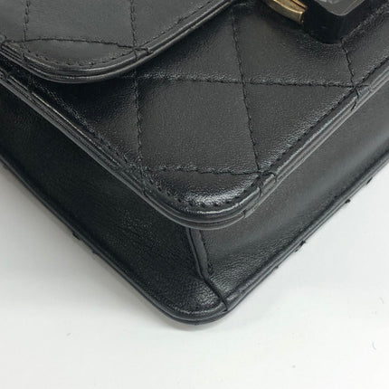 Chanel Mini Beauty Lock Flap Bag Black Lambskin Leather Chain Strap 2017