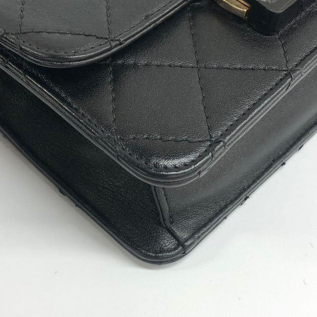 Chanel Mini Beauty Lock Flap Bag Black Lambskin Leather Chain Strap 2017