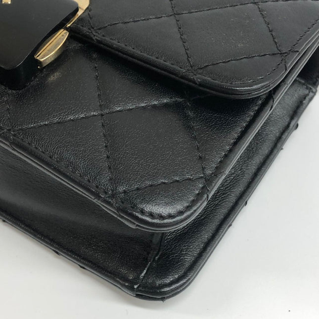 Chanel Mini Beauty Lock Flap Bag Black Lambskin Leather Chain Strap 2017