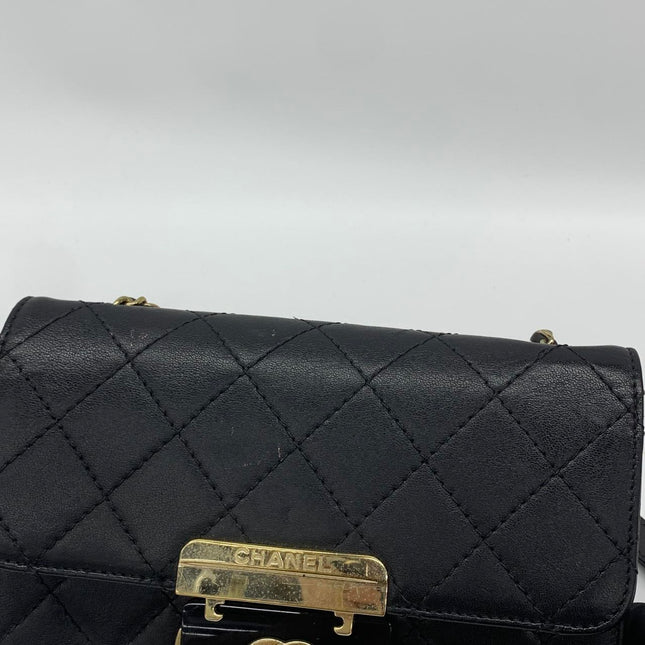 Chanel Mini Beauty Lock Flap Bag Black Lambskin Leather Chain Strap 2017