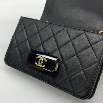 Chanel Mini Beauty Lock Flap Bag Black Lambskin Leather Chain Strap 2017