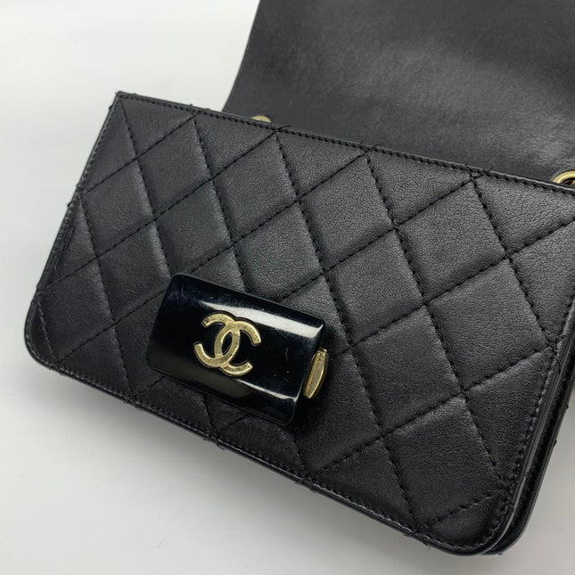 Chanel Mini Beauty Lock Flap Bag Black Lambskin Leather Chain Strap 2017