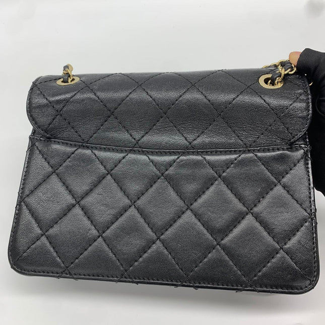 Chanel Mini Beauty Lock Flap Bag Black Lambskin Leather Chain Strap 2017