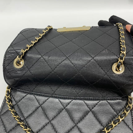 Chanel Mini Beauty Lock Flap Bag Black Lambskin Leather Chain Strap 2017