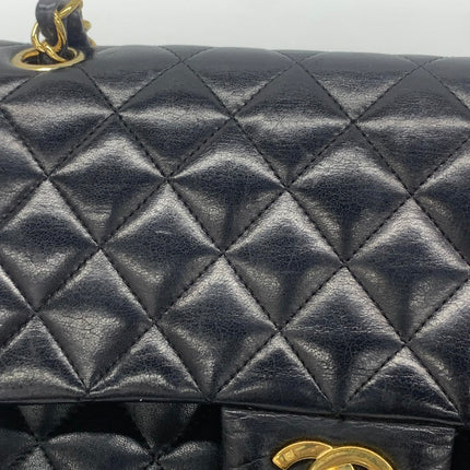Chanel Timeless Classic Flap Medium Black Lambskin Leather 24k Gold Plated Hardware 2006-2008