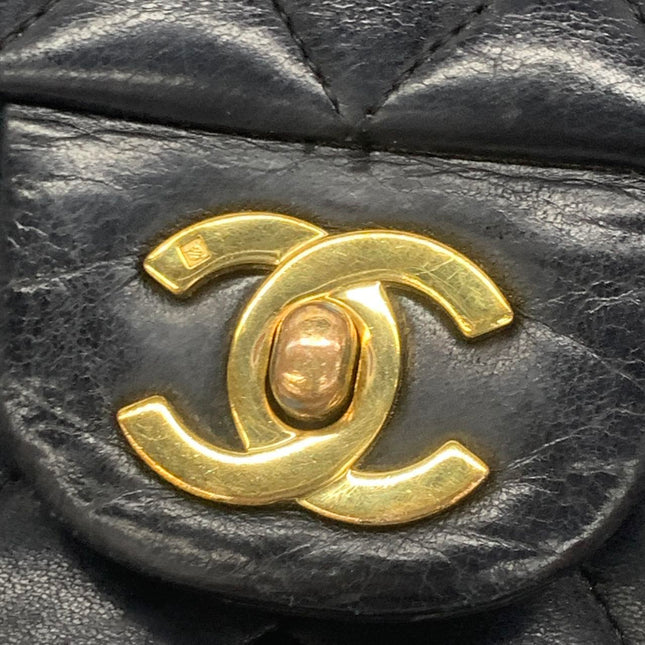 Chanel Timeless Classic Flap Medium Black Lambskin Leather 24k Gold Plated Hardware 2006-2008