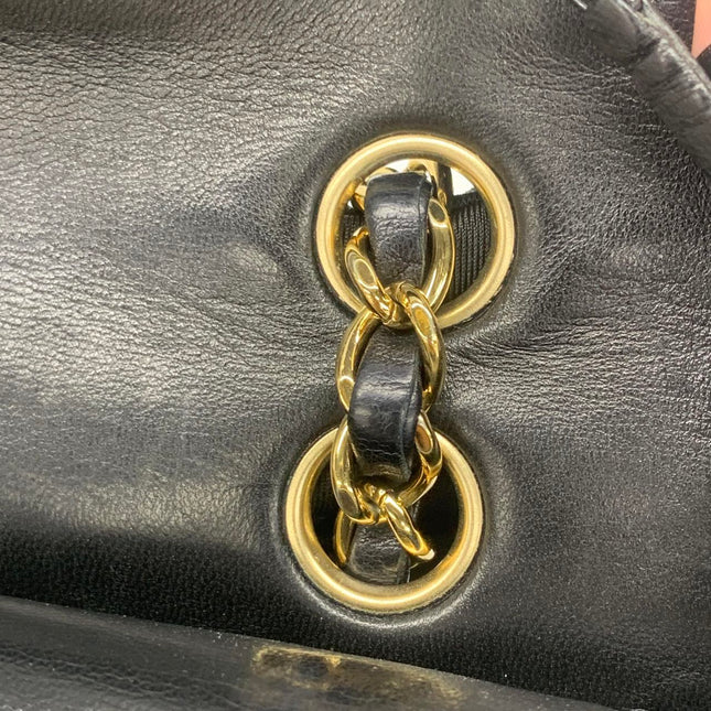 Chanel Timeless Classic Flap Medium Black Lambskin Leather 24k Gold Plated Hardware 2006-2008