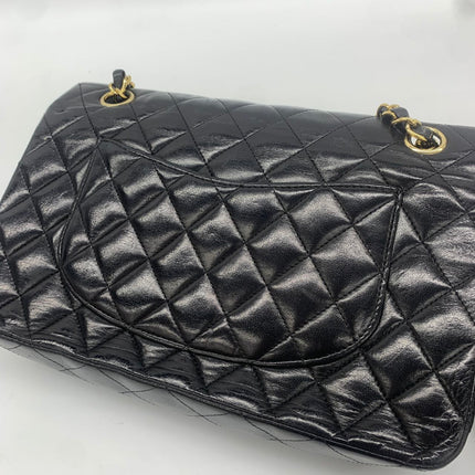 Chanel Timeless Classic Flap Medium Black Lambskin Leather 24k Gold Plated Hardware 2006-2008