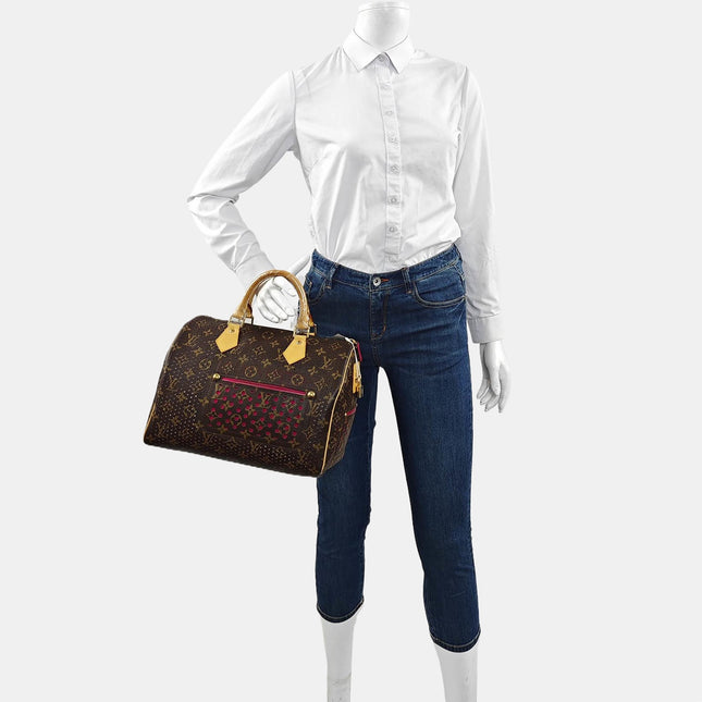 Louis Vuitton Speedy 30 Brown Perforated Monogram Pink Interior