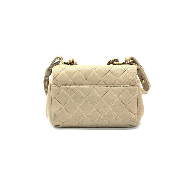 Chanel Paris Rome Mini Trapezio Flap Bag Taupe Quilted Sheepskin Gold Hardware