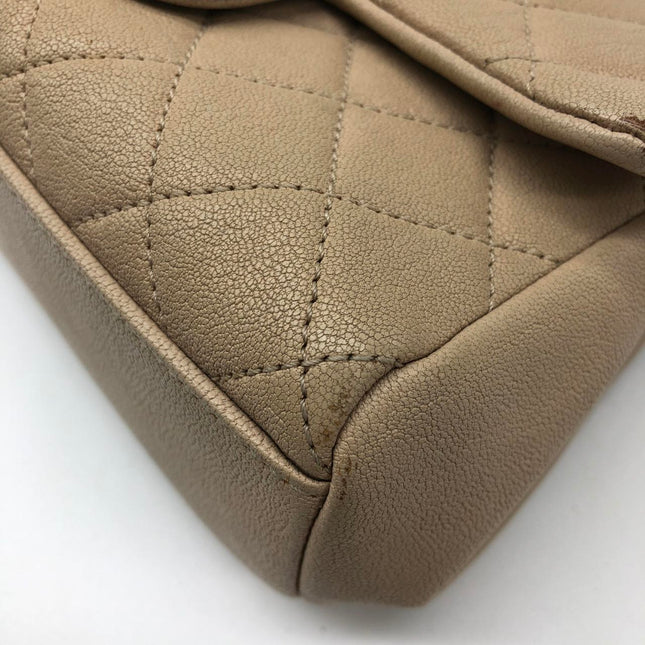 Chanel Paris Rome Mini Trapezio Flap Bag Taupe Quilted Sheepskin Gold Hardware