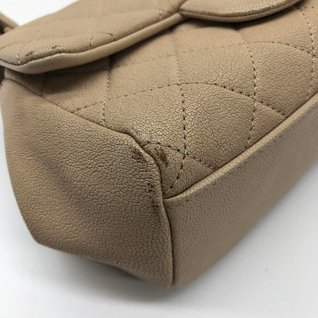 Chanel Paris Rome Mini Trapezio Flap Bag Taupe Quilted Sheepskin Gold Hardware