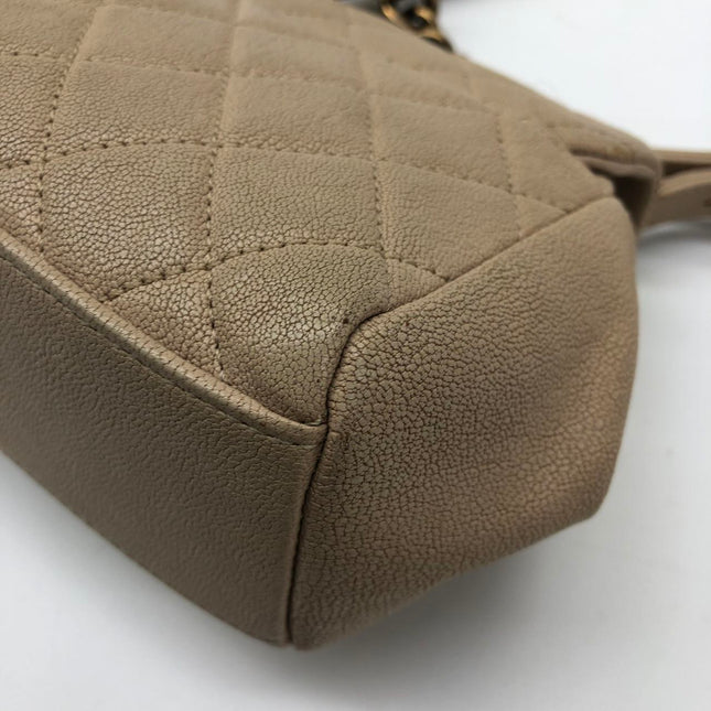 Chanel Paris Rome Mini Trapezio Flap Bag Taupe Quilted Sheepskin Gold Hardware