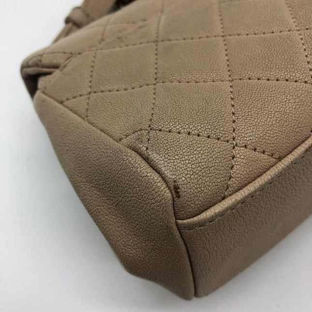 Chanel Paris Rome Mini Trapezio Flap Bag Taupe Quilted Sheepskin Gold Hardware