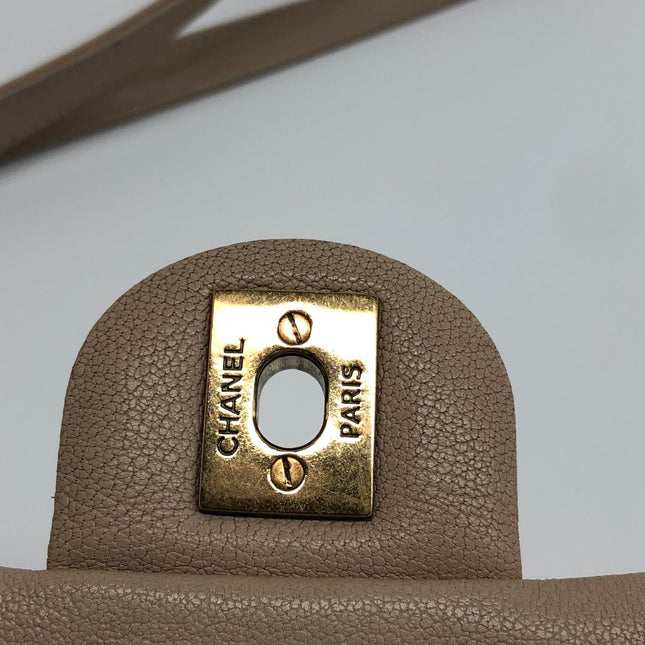 Chanel Paris Rome Mini Trapezio Flap Bag Taupe Quilted Sheepskin Gold Hardware