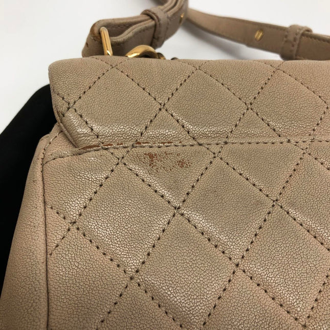 Chanel Paris Rome Mini Trapezio Flap Bag Taupe Quilted Sheepskin Gold Hardware